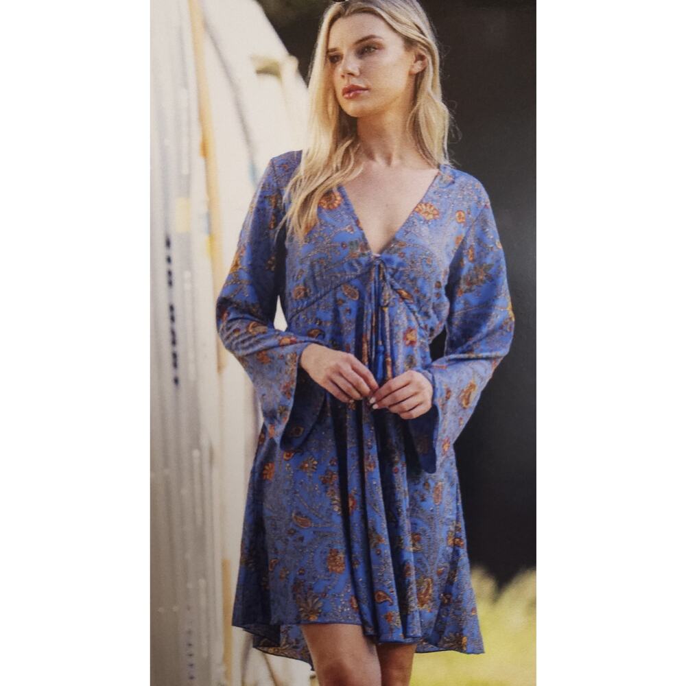Cienna Janan Flare Sleeve Silk Mini Dress Small